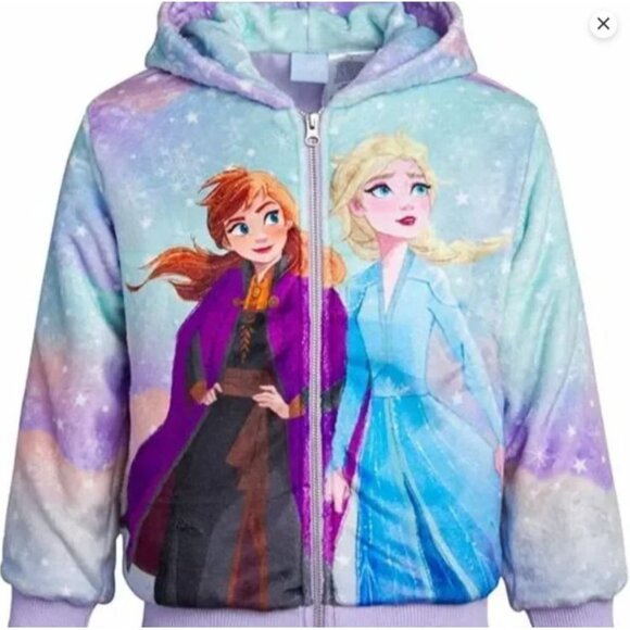Disney Frozen Kids Hooded Jacket With Elsa & Anna Print Size‎ 3T 100% Polyester - Picture 1 of 5